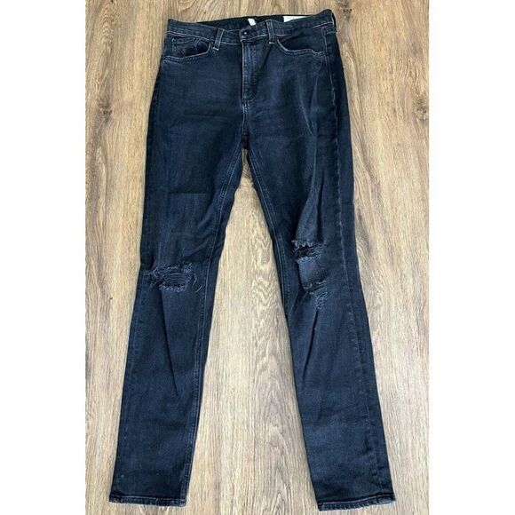 Rag & Bone Jeans Size 28 Black Stretch High Rise Ankle Skinny Distressed 32x30 - Picture 1 of 6